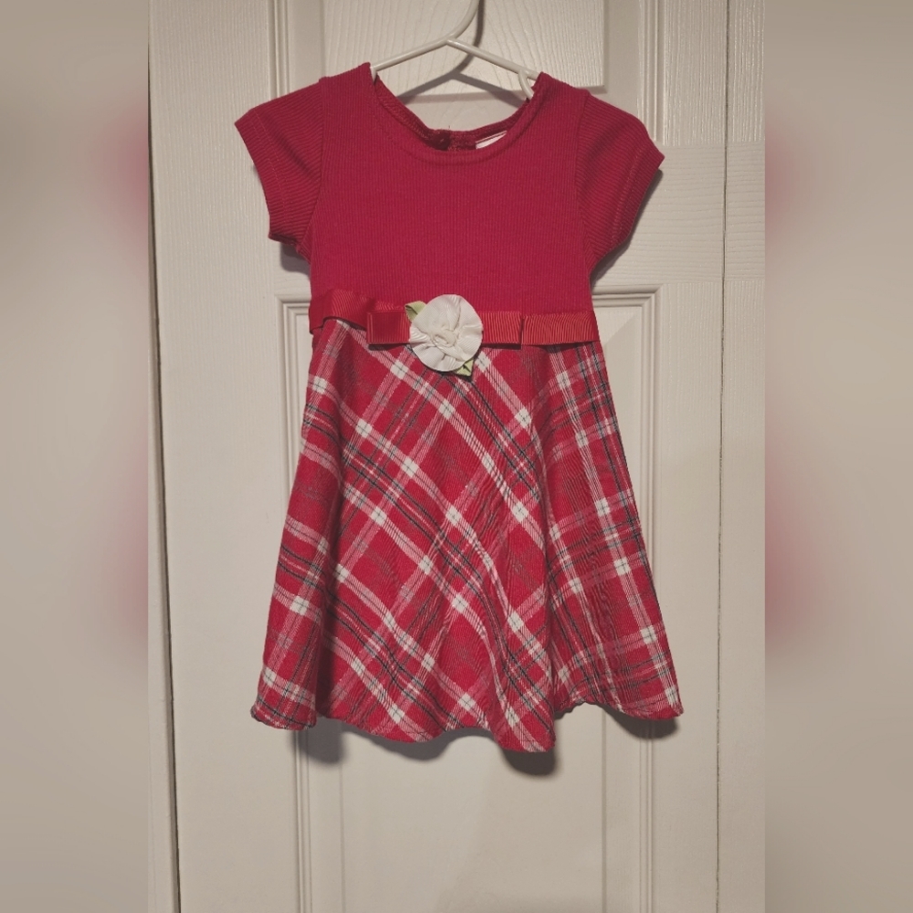 Toddler 2T Girls Spring Summer Pink & Plaid Ribbon Tie Mini Dress